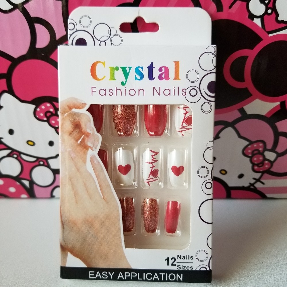 3/$25♥️ Press-On Nails Red Hear Beat Nails New